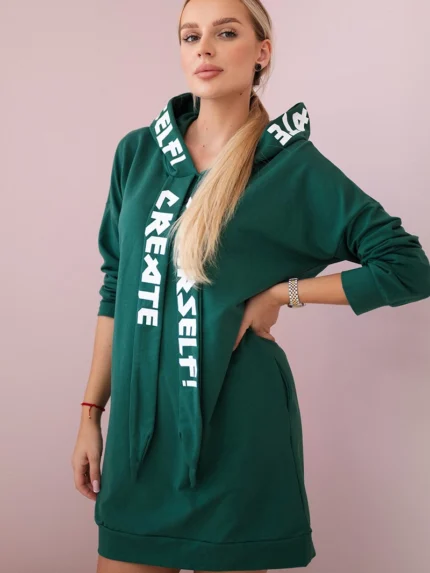 Sukienka z kapturem Oversize ciemno zielona