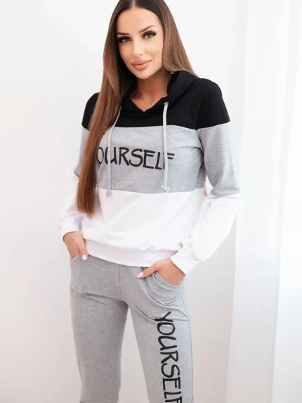 Komplet z nadrukiem Yourself czarny+szary