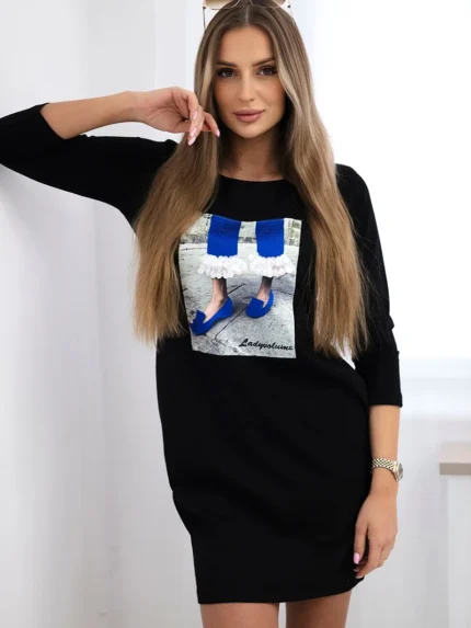 Sukienka z grafiką 3D z cyrkoniami czarna