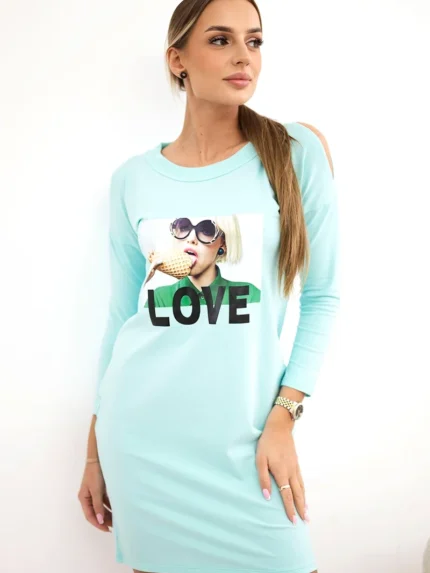 Sukienka z nadrukiem Love miętowa