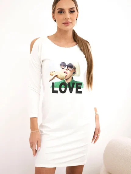 Sukienka z nadrukiem Love ecru