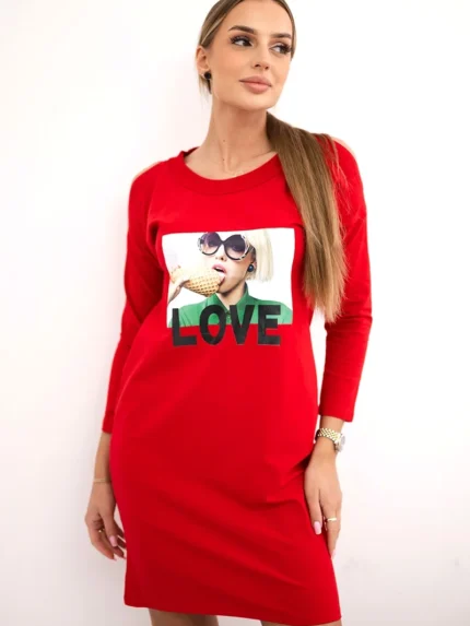 Sukienka z nadrukiem Love czerwona