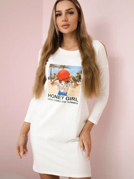 Sukienka z nadrukiem Honey girl ecru