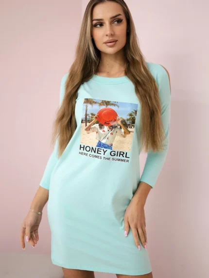 Sukienka z nadrukiem Honey girl miętowa