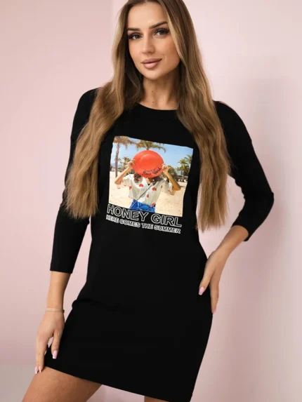 Sukienka z nadrukiem Honey girl czarna