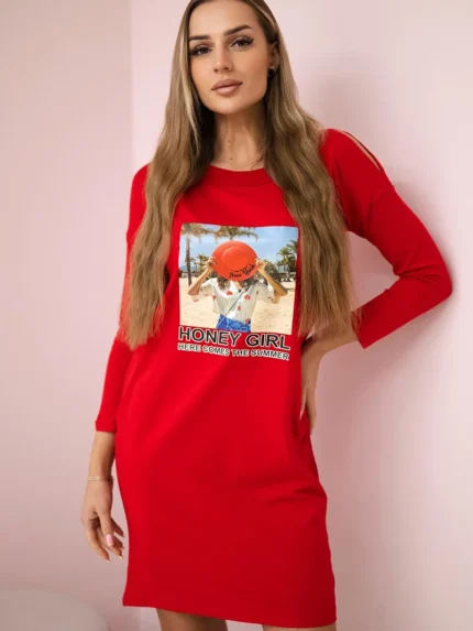 Sukienka z nadrukiem Honey girl czerwona