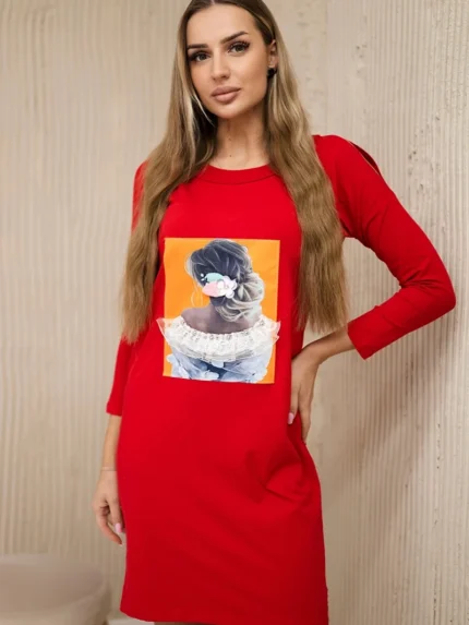 Sukienka z grafiką 3D, koronka czerwona