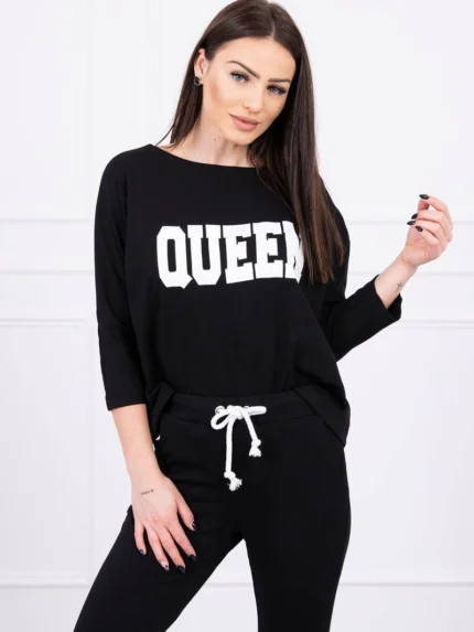 Komplet z nadrukiem Queen czarna