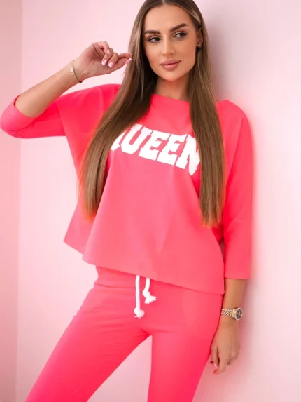 Komplet z nadrukiem Queen różowy neon