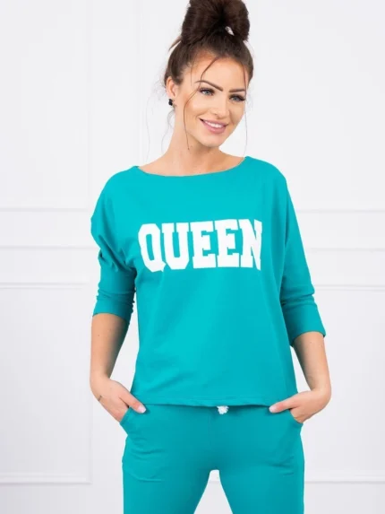 Komplet z nadrukiem Queen zielony