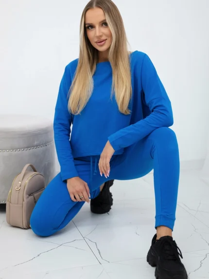 Komplet z bluzką oversize chabrowy