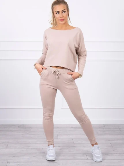 Komplet z bluzką oversize beżowy