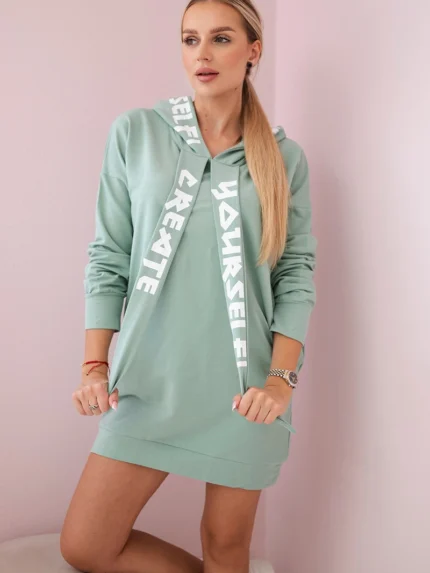 Sukienka z kapturem Oversize ciemno miętowa