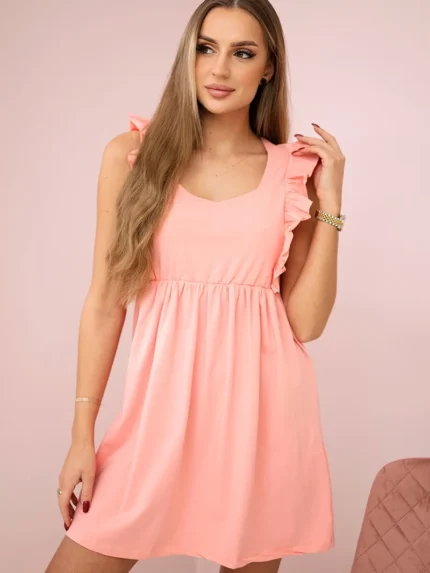 Sukienka z falbankami po bokach morelowa