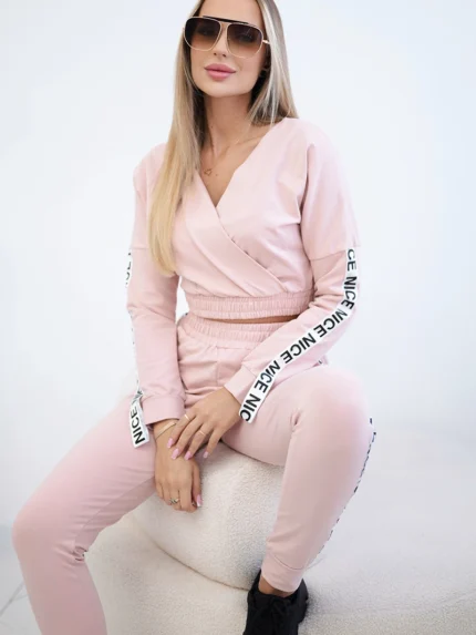 Komplet z ozdobnymi taśmami ciemno pudrowy róż