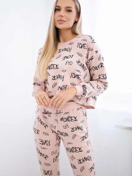 Komplet z napisami ciemny pudrowy róż