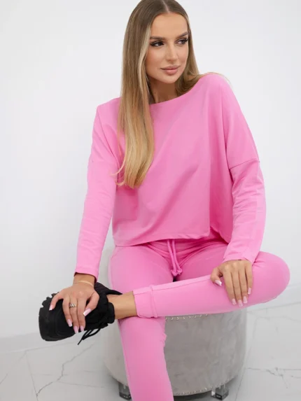 Komplet z bluzką oversize jasno różowa