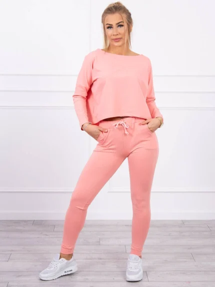 Komplet z bluzką oversize morelowy