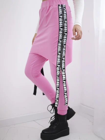 Spodnie/Kombinezon z napisem selfie jasno różowe