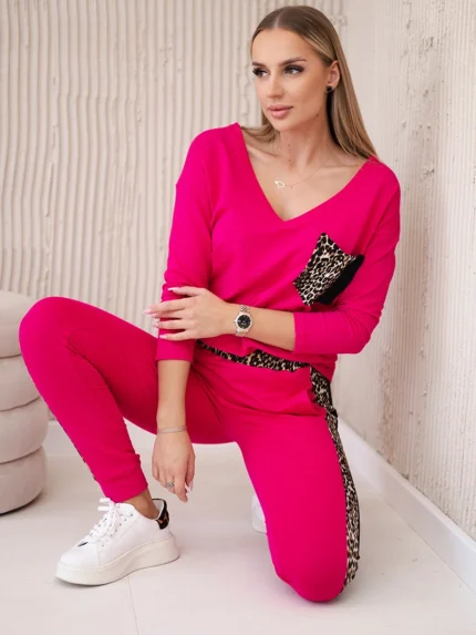 Komplet z motywem panterki fuksja