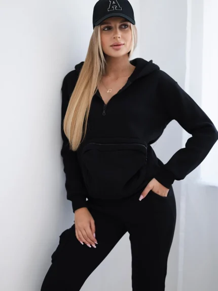 Komplet ocieplany z ozdobną kieszenią czarny