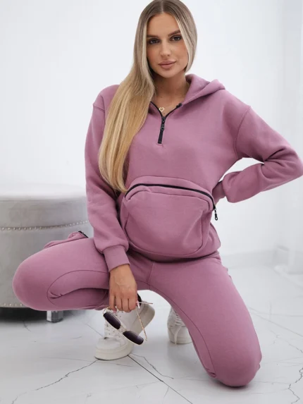 Komplet ocieplany z ozdobną kieszenią ciemny różowy