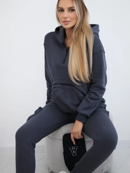 Komplet ocieplany z ozdobną kieszenią grafitowy