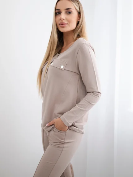 Komplet z dekoltem na napy ciemny beżowy