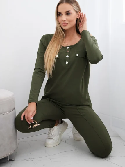 Komplet z dekoltem na napy khaki