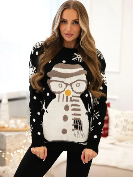 Sweter świąteczny z bałwanem czarny