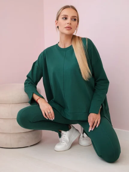Komplet z bluzką oversize zielony