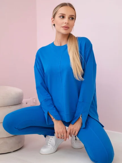 Komplet z bluzką oversize chabrowy