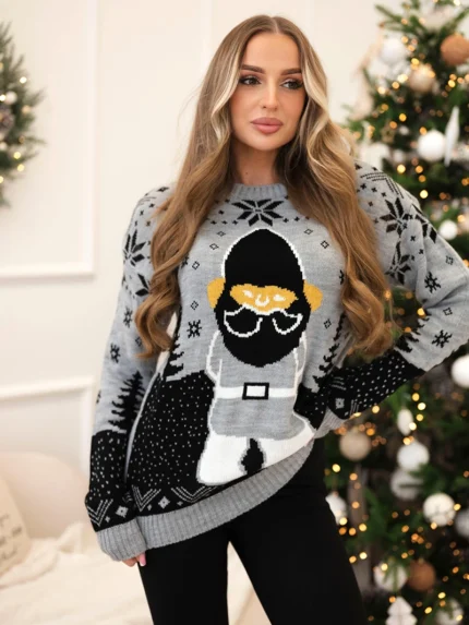 Sweter świąteczny z Mikołajem szary
