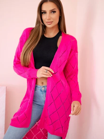 Sweter z geometrycznym wzorem różowy neon