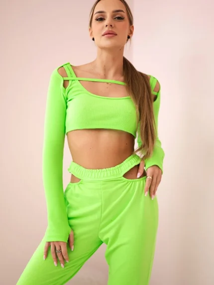 Komplet z bluzką top zielony neon