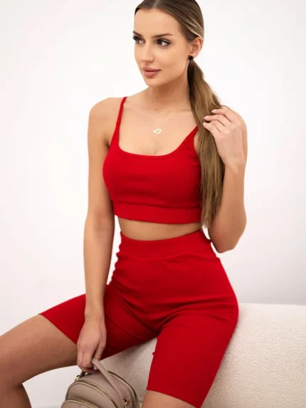 Komplet ze spodniami z wysokim stanem czerwony