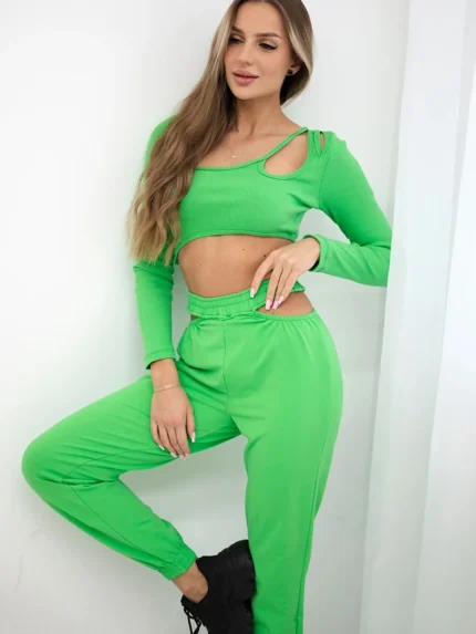 Komplet z bluzką top zielony neon
