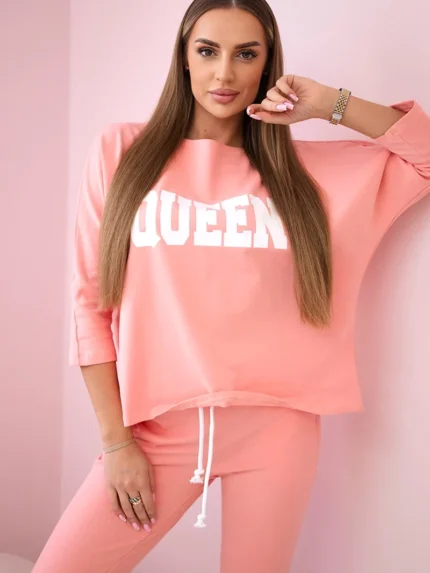 Komplet z nadrukiem Queen morelowy
