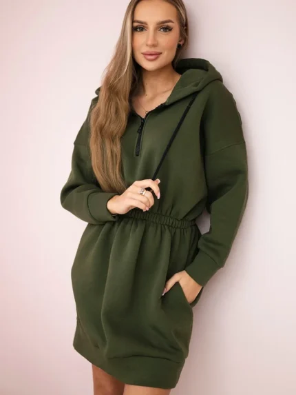 Sukienka ocieplana z kapturem khaki