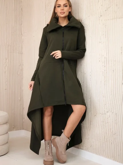 Sukienka ocieplana z dłuższymi bokami khaki
