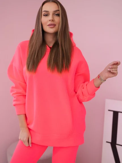 Komplet ocieplany z bluzą z kapturem różowy neon