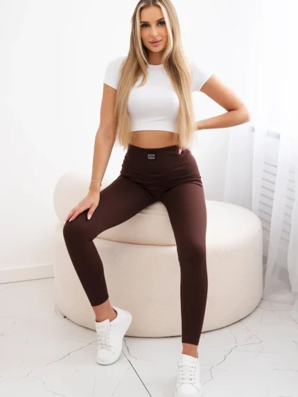 Legginsy prążkowane brązowe