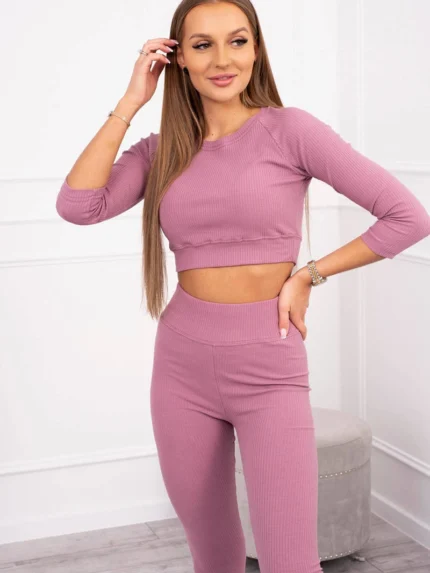 Komplet prążkowany ciemny różowy