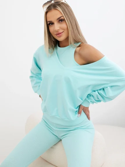 Komplet 3-częściowy bluza + top + legginsy miętowy