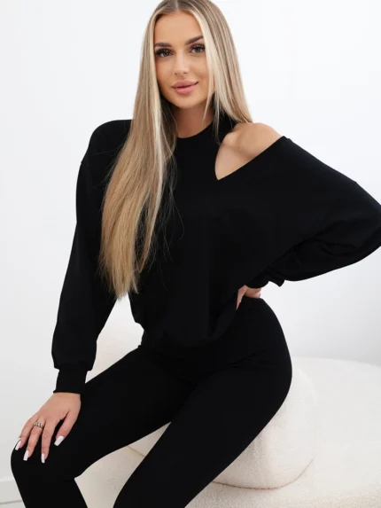 Komplet 3-częściowy bluza + top + legginsy czarny