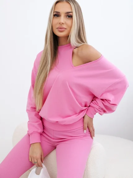 Komplet 3-częściowy bluza + top + legginsy jasno różowy
