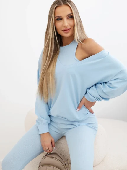 Komplet 3-częściowy bluza + top + legginsy niebieski