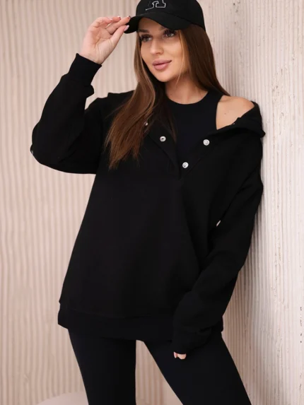Komplet 3 w 1 bluza, top i legginsy czarny