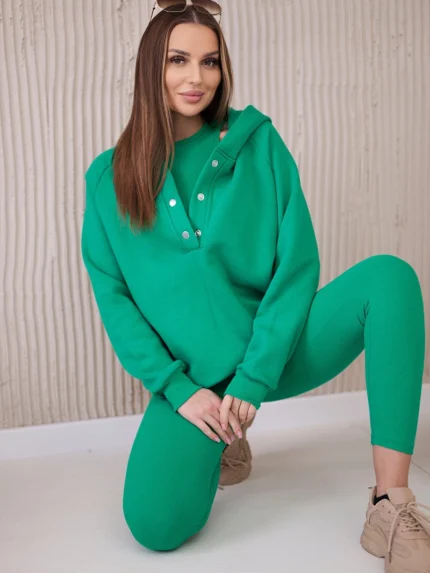 Komplet 3 w 1 bluza, top i legginsy zielony