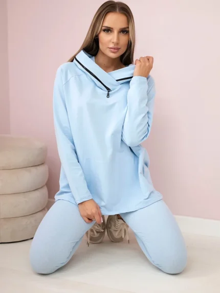 Komplet bawełniany bluza z kapturem + legginsy błękitny
